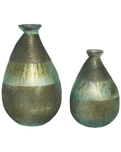 Peyton Lane Set Of 2 Rustic Bud Green Glass Vase