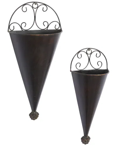 Peyton Lane Set Of 2 Scroll Wall Planters In Black