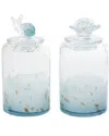Peyton Lane Set Of 2 Sea Life Glass Handmade Decorative Jars With Whale And Seashell Tops In Blue