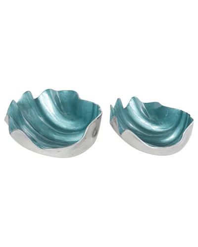 Peyton Lane Set Of 2 Shell Aluminum Metal Enameled Decorative Bowl In Blue