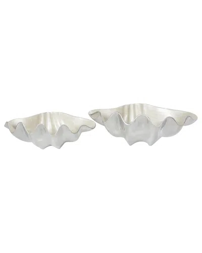 Peyton Lane Set Of 2 Shell Aluminum Metal Enameled Decorative Bowl In White