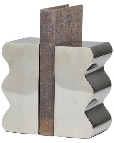 Peyton Lane Set Of 2 Silver Aluminum Metal Wave Inspired Decorative Bookends In Gray