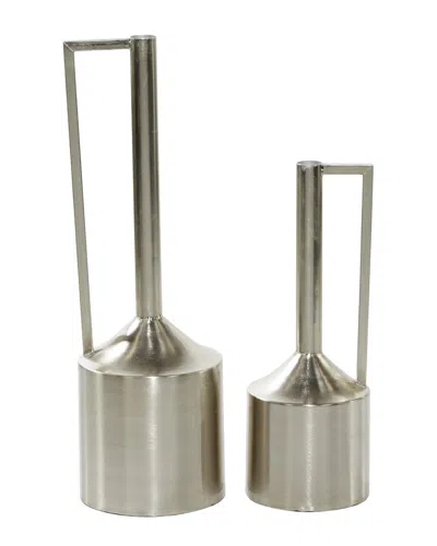 Peyton Lane Set Of 2 Silver Metal Glam Vase