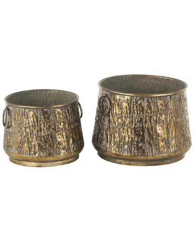 Peyton Lane Set Of 2 Textured Planters In Brass