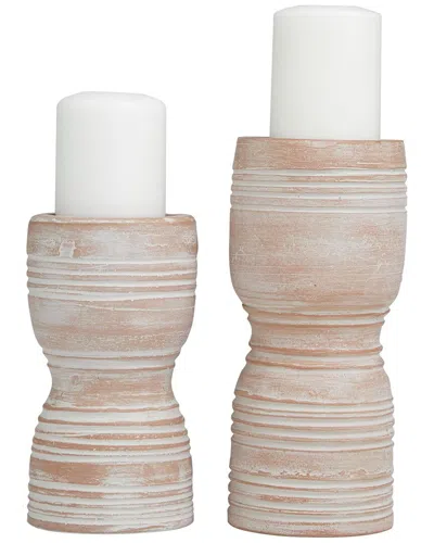 Peyton Lane Set Of 2 Traditional Candle Holders In Neutral