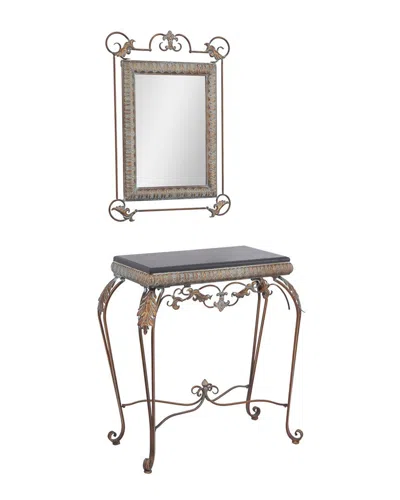 Peyton Lane Set Of 2 Traditional Console Table With Mirror In Bronze