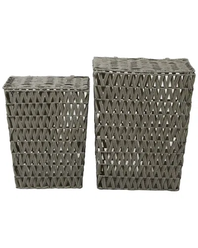 Peyton Lane Set Of 2 Traditional Rectangle Metal Storage Basket With Matching Tops In Gray
