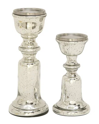 Peyton Lane Set Of 2 Traditional Solid Glass Candle Holder In Silver