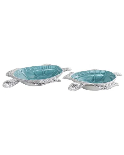 Peyton Lane Set Of 2 Turtle Aluminum Metal Handmade Textured Enameled  Decorative Bowl In Blue