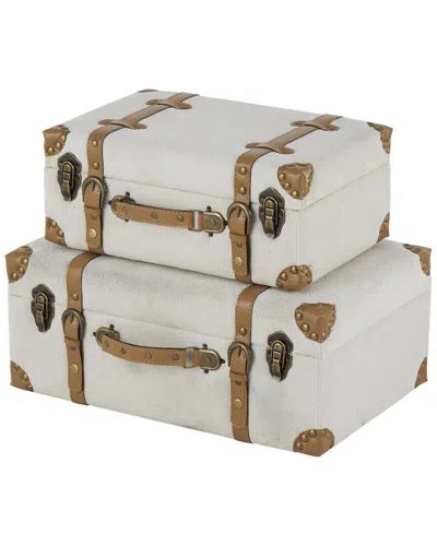 Peyton Lane Set Of 2 Vintage Storage Trunks With Leather Accents