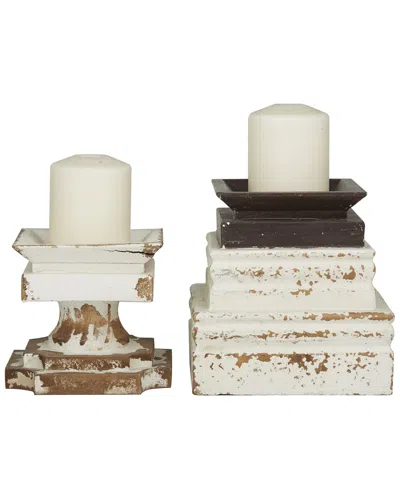 Peyton Lane Set Of 2 Vintage Wood Candle Holder In Neutral