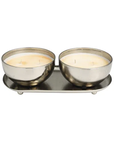 Peyton Lane Set Of 2 White Wax Jasmine Scented 12oz 2-wick Candle In Silver