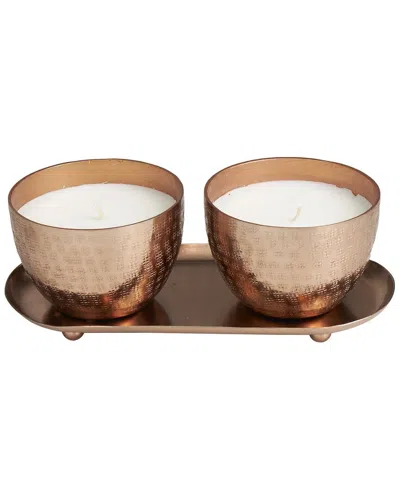 Peyton Lane Set Of 2 White Wax Sauvignon Blanc Scented Grid Patterned 10oz 1-wick Candle In Gold