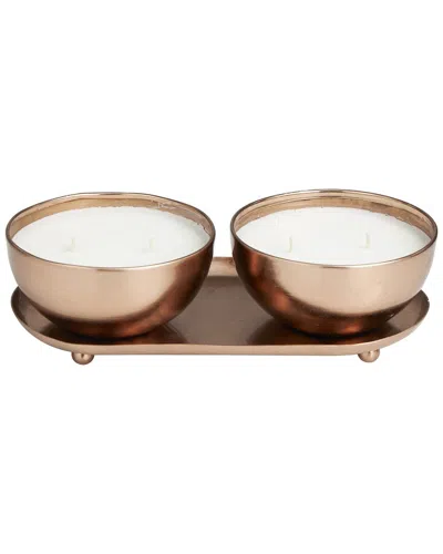 Peyton Lane Set Of 2 White Wax Tropical Breeze Scented 12oz 2-wick Candle In Gold