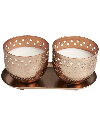 Peyton Lane Set Of 2 White Wax Tropical Breeze Scented Cutout Spotted 7oz 1-wick Candle