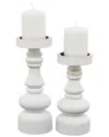 Peyton Lane Set Of 2 White Wood Turned Style Pillar Decorative Candle Holder In White