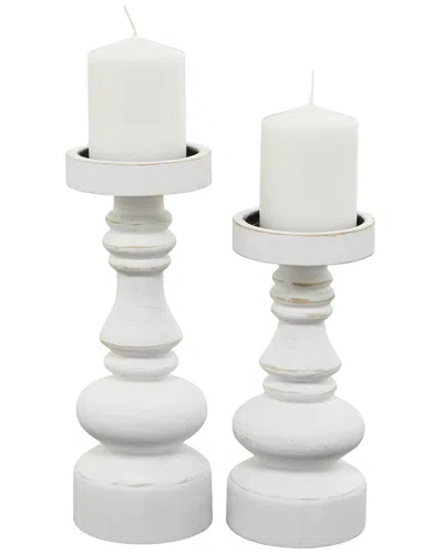 Peyton Lane Set Of 2 White Wood Turned Style Pillar Decorative Candle Holder