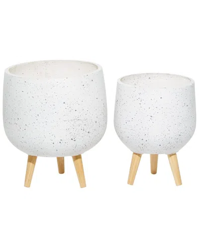 Peyton Lane Set Of 2 Mgo Contemporary Planters In White