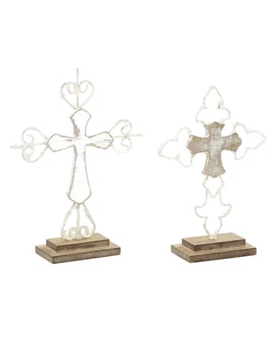 Peyton Lane Set Of 2 Wood Cross Sculpture In Brown