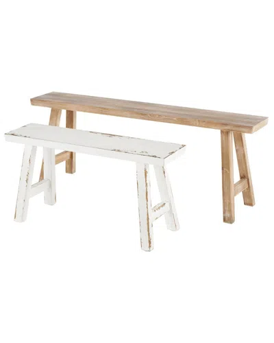 Peyton Lane Set Of 2 Wood Slim Distressed Home Bench With Smaller Bench In Brown