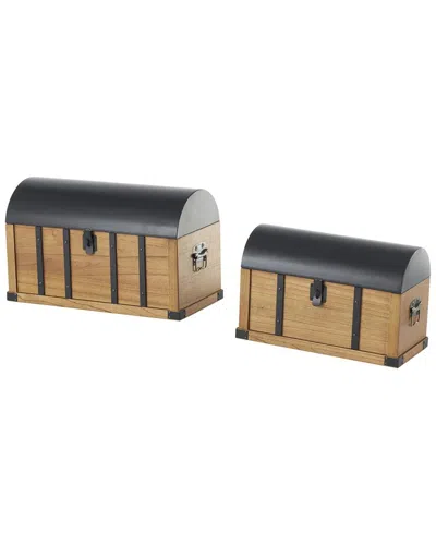 Peyton Lane Set Of 2 Wooden Studded Storage Decorative Trunk With Metal Arched  Tops & Vertical Stri In Brown