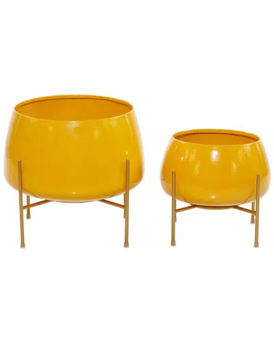 Peyton Lane Set Of 2 Yellow Metal Contemporary Planters