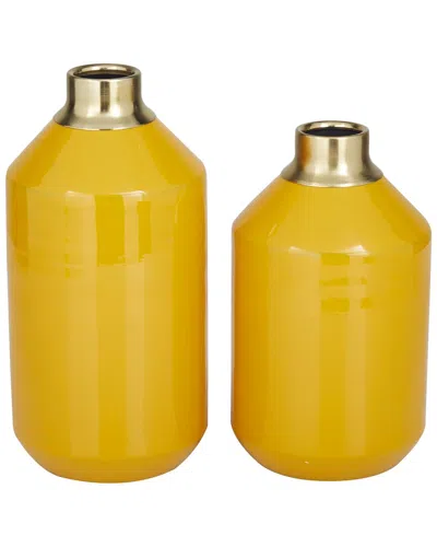 Peyton Lane Set Of 2 Yellow Metal Decorative Vase With Gold Rims