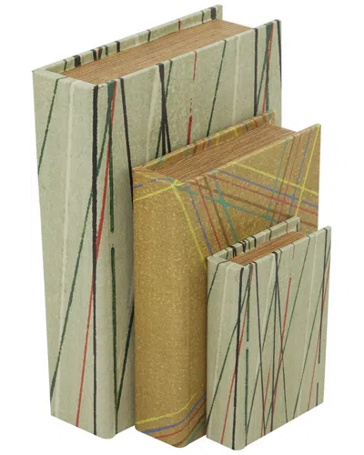 Peyton Lane Set Of 3 Abstract Green Faux Leather Faux Storage Book Box