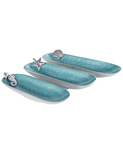 Peyton Lane Set Of 3 Aluminum Metal Handmade Enameled Oval Decorative Bowl In Blue