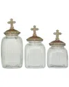 Peyton Lane Set Of 3 Biblical Clear Glass Decorative Jars With Cross Lids