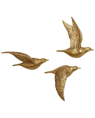 Peyton Lane Set Of 3 Bird Resin Metallic 3d Sculpted Wall Decor In Gold