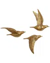 Peyton Lane Set Of 3 Bird Resin Metallic 3d Sculpted Wall Decor In Gold
