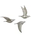 Peyton Lane Set Of 3 Bird Resin Metallic 3d Sculpted Wall Decor In Silver