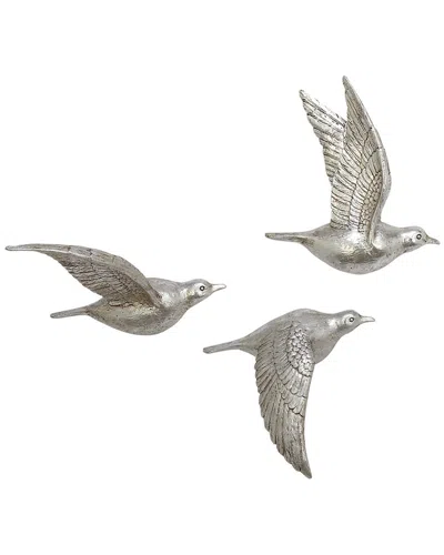 Peyton Lane Set Of 3 Bird Resin Metallic 3d Sculpted Wall Decor In Silver