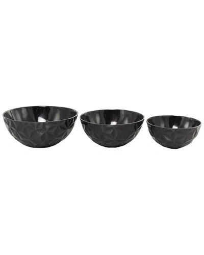 Peyton Lane Set Of 3 Black Aluminum Metal Faceted Large Decorative Bowl