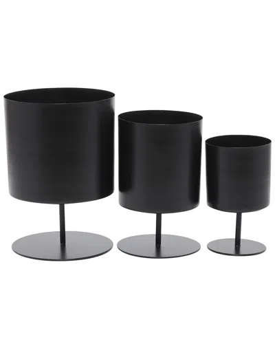 Peyton Lane Set Of 3 Black Metal Indoor Outdoor Planter With Pedestal Base