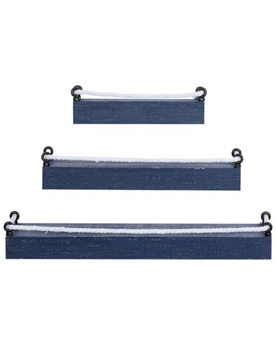 Peyton Lane Set Of 3 Blue Wood Wall Shelves