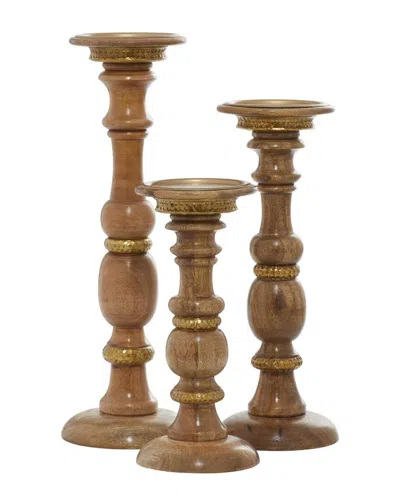Peyton Lane Set Of 3 Brown Mango Wood Natural Candle Holder