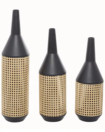 Peyton Lane Set Of 3 Brown Metal Vase With Cane Detail