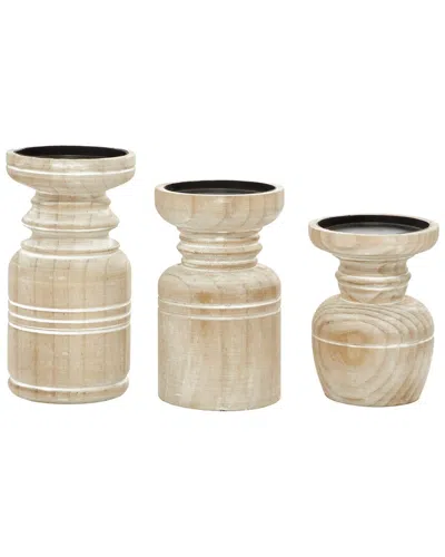 Peyton Lane Set Of 3 Brown Wood Natural Candle Holders