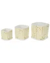 Peyton Lane Set Of 3 Ceramic Geometric Arched Patterned Indoor/outdoor Planters In Green