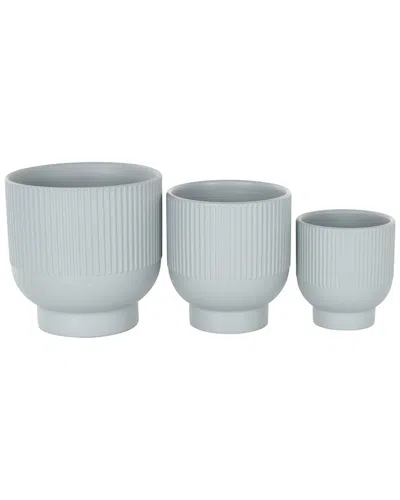 Peyton Lane Set Of 3 Ceramic Grooved Planters In Blue