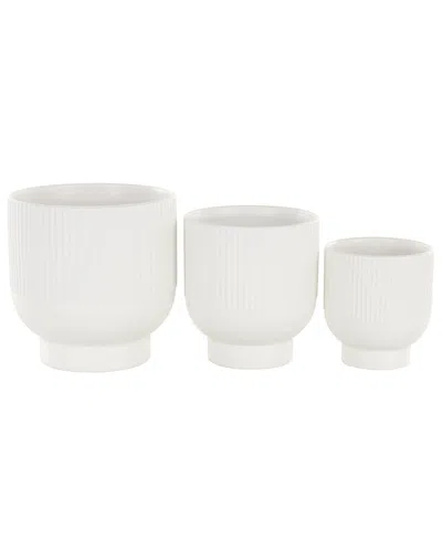 Peyton Lane Set Of 3 Ceramic Grooved Planters In White