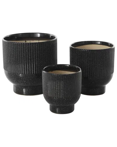 Peyton Lane Set Of 3 Ceramic Speckled Planters In Black