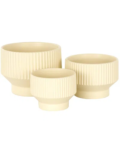 Peyton Lane Set Of 3 Ceramic Wide Grooved Planters In Cream