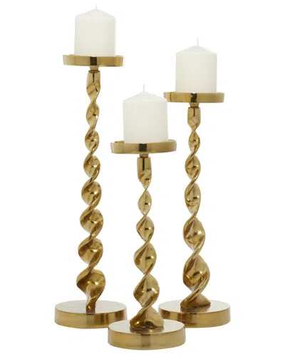 Peyton Lane Set Of 3 Coastal Candle Holders In Gold