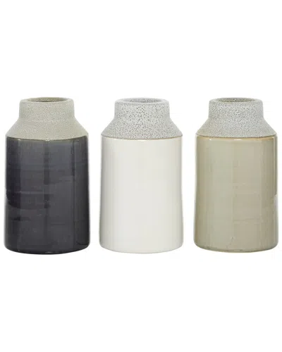Peyton Lane Set Of 3 Coastal Cylinder White Ceramic Vase In Multi
