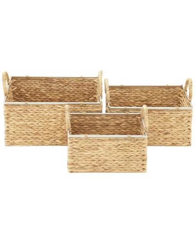 Peyton Lane Set Of 3 Contemporary Rectangle Tan Seagrass Storage Basket With Handles