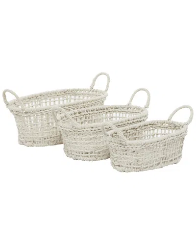 Peyton Lane Set Of 3 Cotton Bohemian Storage Baskets In Neutral