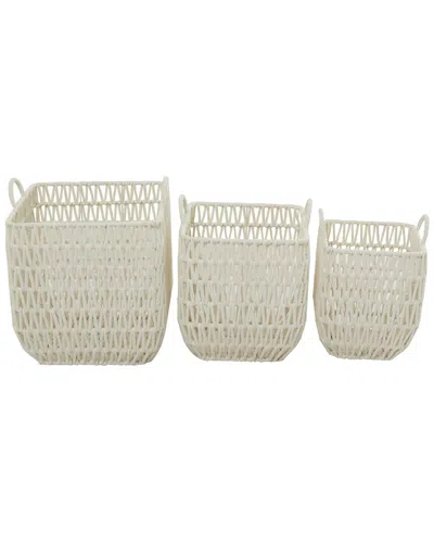 Peyton Lane Set Of 3 Cotton Handmade Storage Basket With Handles In White